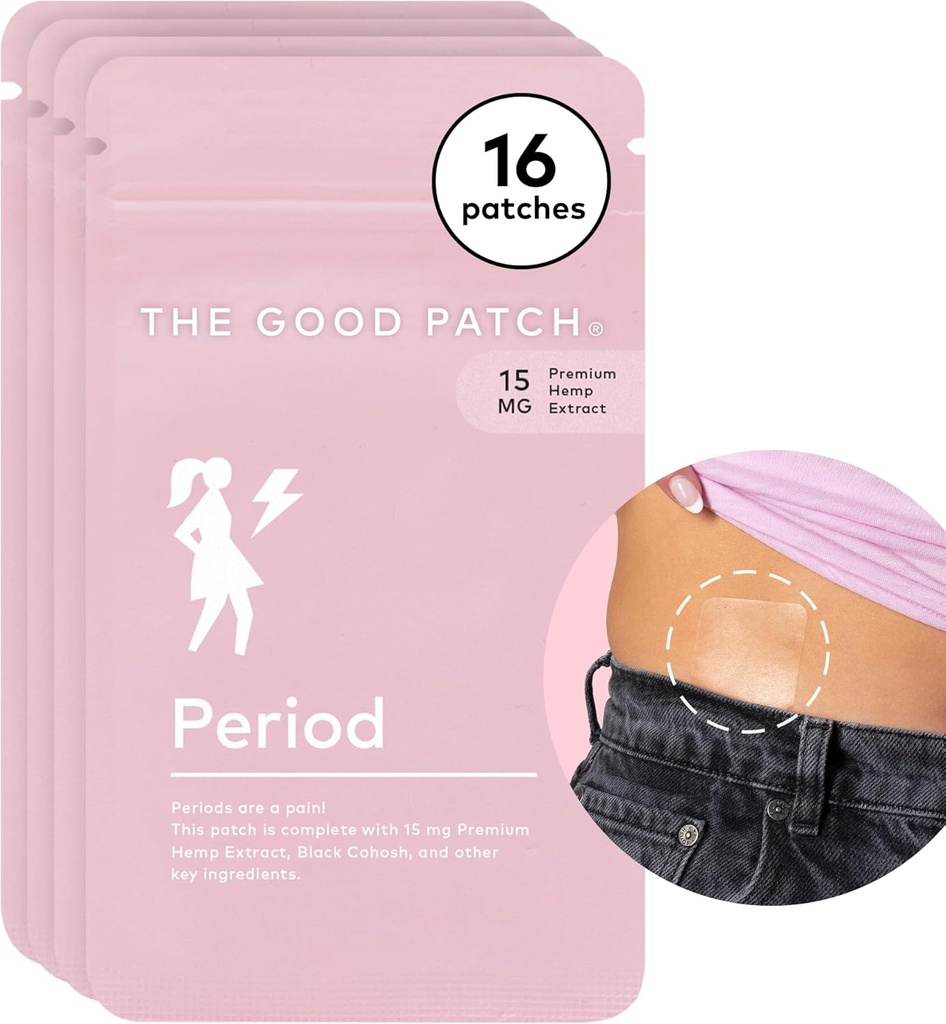The Good Patch Period Patch with Hemp for Cramps, Παρατεταμένη Κυκλοφορία για μέχρι 12 Ώρες, Φυσικό Patch with Hemp, Black Cohosh, Plant Powered Wearable Wellness (16 Total Patches)