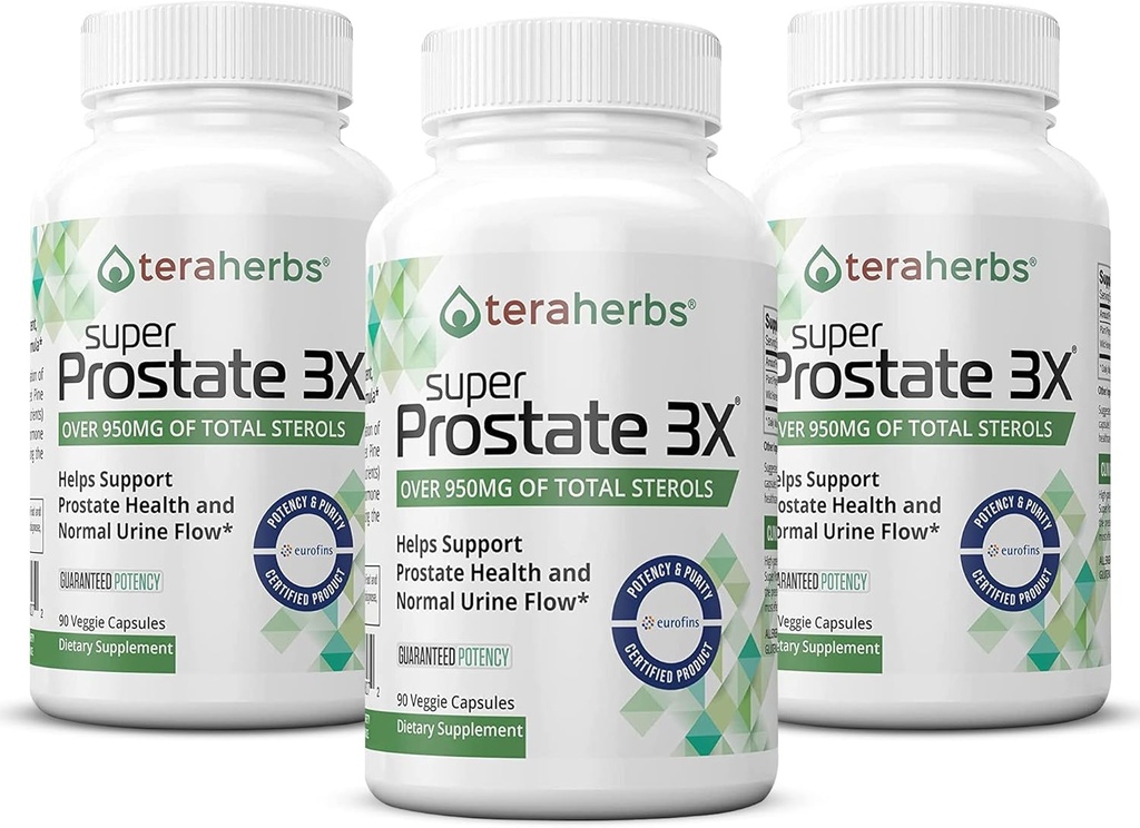 Tera Herbs Super Prostate 3X - Έλεγχος της ουροδόχου κύστης, Ισορροπία ορμονών & Υποστήριξη για τη διεύρυνση Prostate & συχνή ούρηση - Συμπληρώματα προστάτη για τους άνδρες w/Beta Σιτοστερόλη δεν Saw Palmetto (3 Pack)
