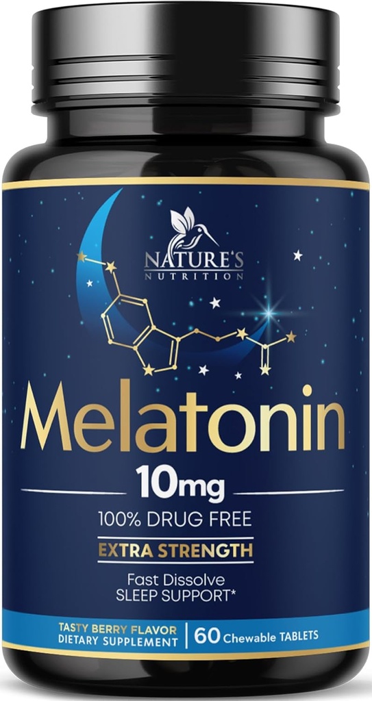 Μελατονίνη 10mg ταχείας διάλυσης δισκία - Extra Strength, Sugar Free Melatonin Supplements for Restful Sleep Support, Natural Sleep Supplement for Adults, Delicious Strawberry Flavor, 60 Tablets