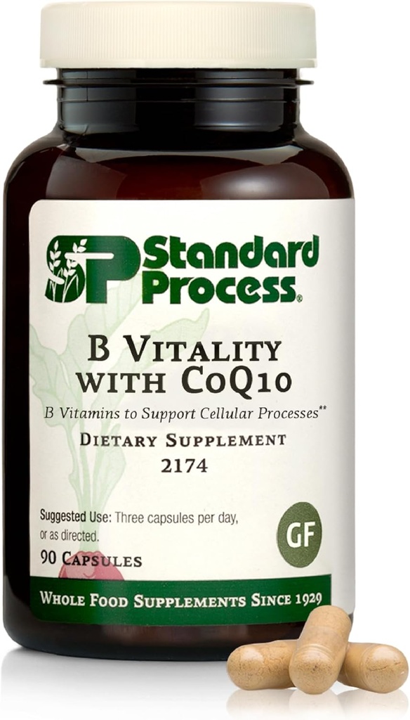 Standard Process B Vitality with Coq10 - Cellular Health Supplement with Biotin, Vitamin B12 & Folate - Vegan, Gluten-free & Non-Dairy - 90 Κάψουλες (30 Σερβιέτες)
