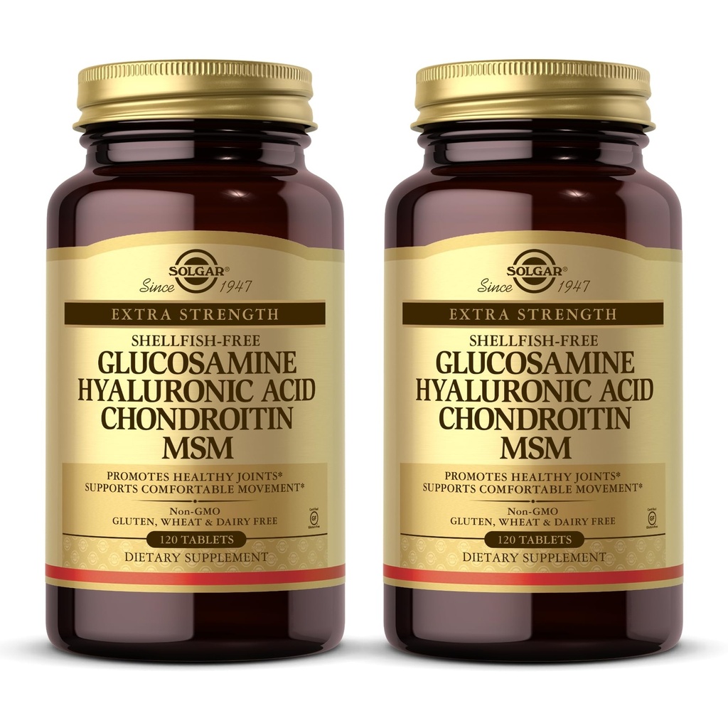 Solgar Glucosamine Hyaluronic Acid Chondroitin MSM - 120 δισκία, συσκευασία των 2 - Προάγει υγιείς αρθρώσεις, υποστηρίζει άνετη κίνηση - μη ΓΤΟ, χωρίς γλουτένη - 80 Σύνολο εξυπηρετούν