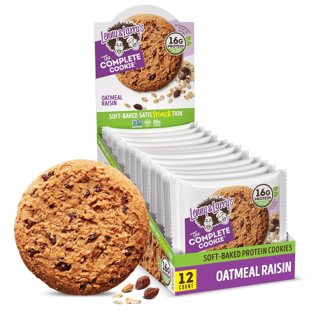 Lenny & Larry's The Complete Cookie, Βρώμη σταφίδα, 16g πρωτεΐνη φυτών, Vegan, μη ΓΤΟ, 4 ουγγιά (πακέτο των 12)