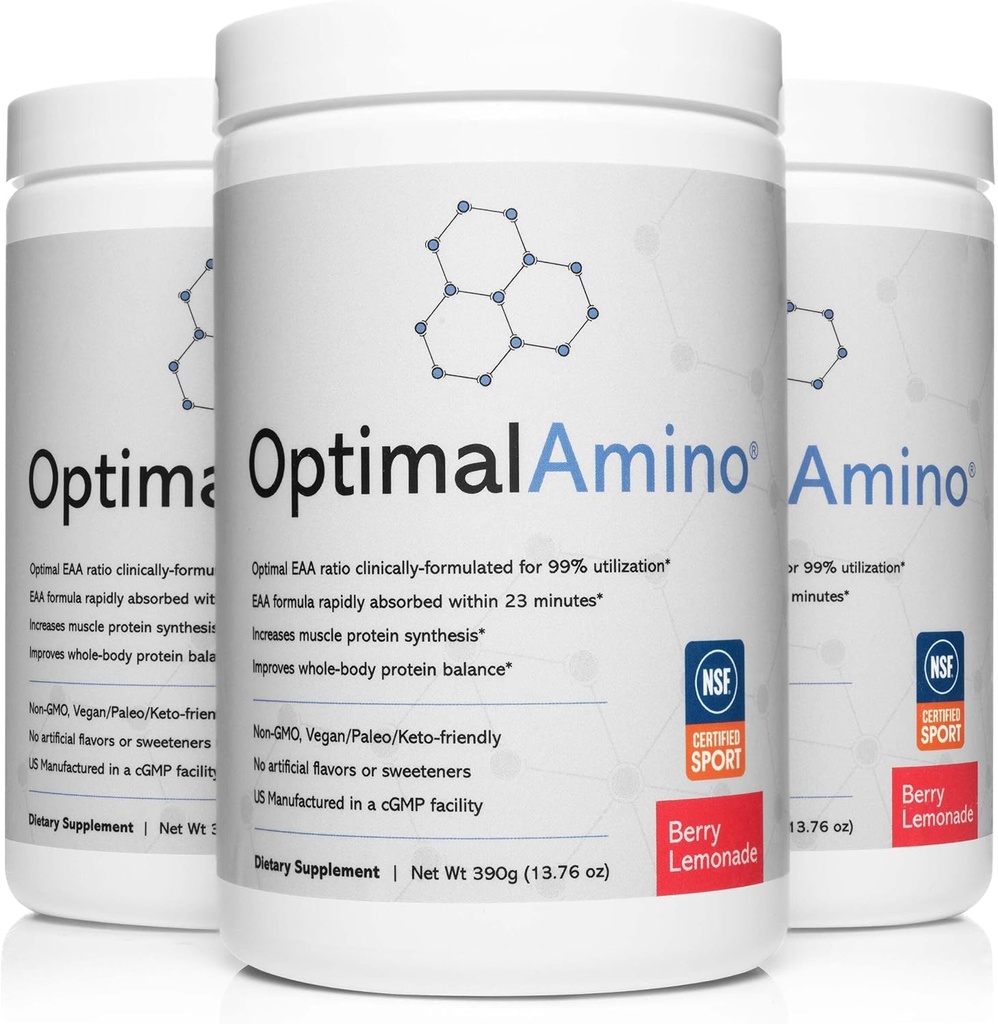 OptimalAmino® Elite Bundle (3 Μήνες) Best Pre/Post Workout Recovery Drink, 99% Utilization Essential Amino Acid Supplement, NSF Certified for Sport® Certified