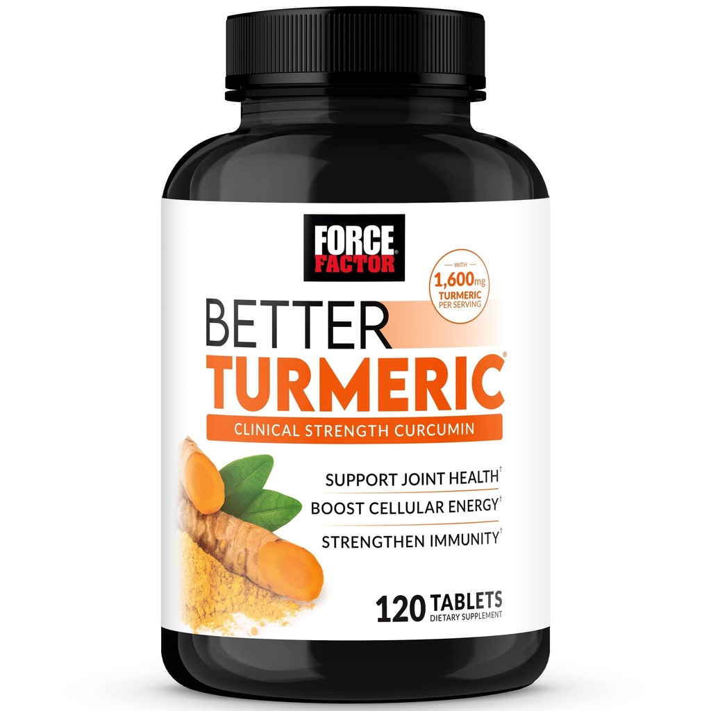 FORCE FACTOR Καλύτερη κουρκουμίνη 1600mg με μαύρο πιπέρι & τζίντζερ, συμπλήρωμα υποστήριξης από την κλινική δύναμη, ανώτερη απορρόφηση, 120 δισκία
