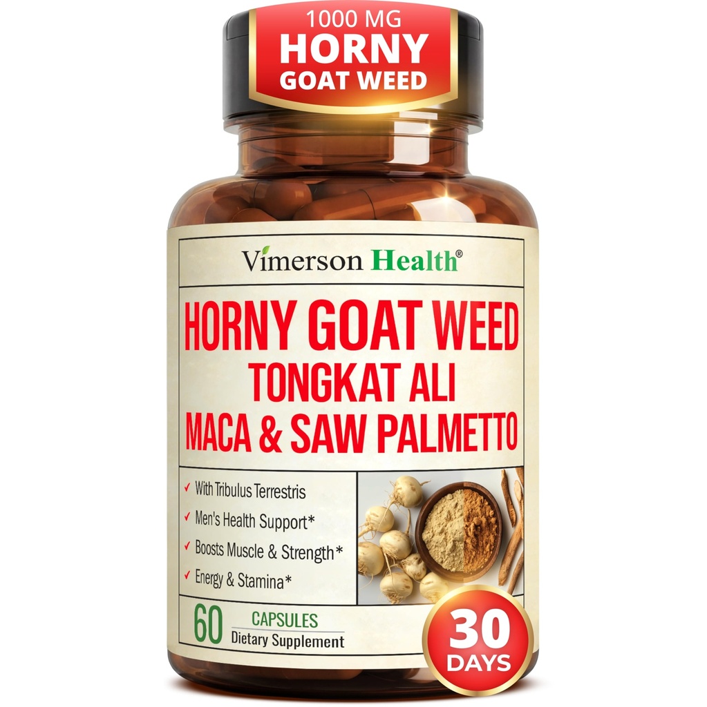 HornyGoatWeed for Men (1000mg ανά υπηρεσία) – Ανδρικό συμπλήρωμα ενίσχυσης w/ Maca Root, Tongkat Ali, Saw Palmetto, Panax Ginseng, Tribulus Terrestris & L-αργινίνη για την ενέργεια, την κίνηση και τη δύναμη