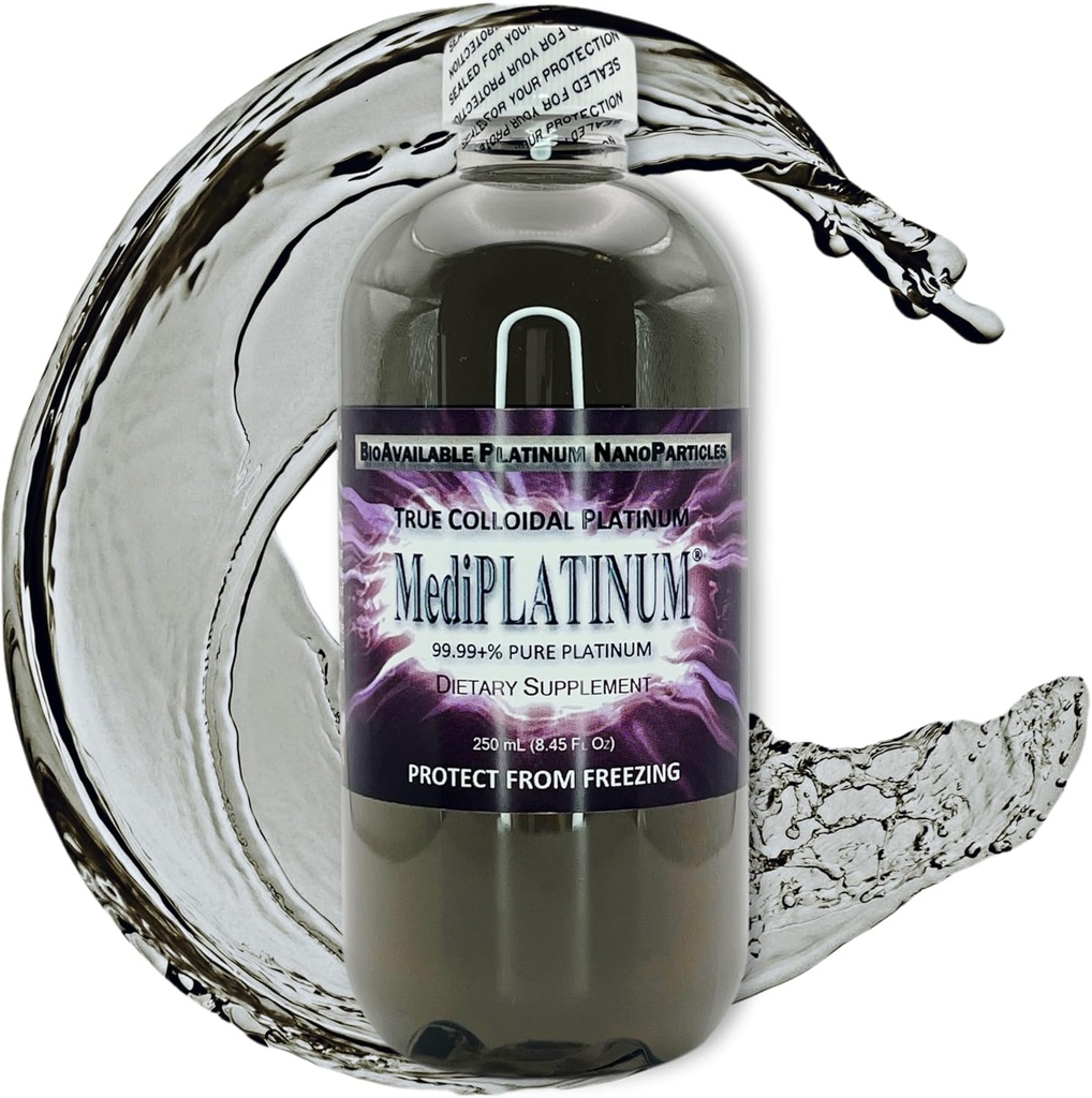 Mediplatinum True Colloyal Platinum Dietary Supplement - 250 mL (8,45 fl Oz) σε σαφές BPA-free πλαστικό μπουκάλι
