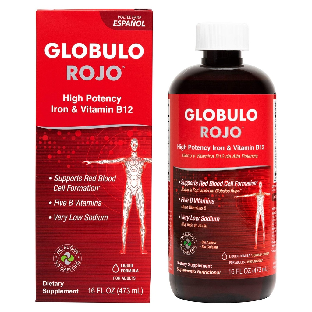 Globulo Rojo Iron Supplement - Υγρό συμπλήρωμα διατροφής με υψηλής ισχύος βιταμίνες σιδήρου & Β (Vegan) (16 Fl Oz (πακέτο του 1))