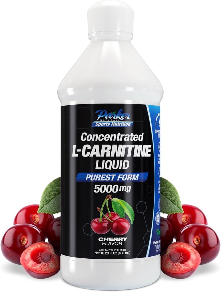 Parker Naturals Concentrated L-Carnitine Liquid, 5000mg All Natural Cherry Flavored Supplement, Liquid L-Carnitine with Vitamin V5, 16.23 Fl. Oz