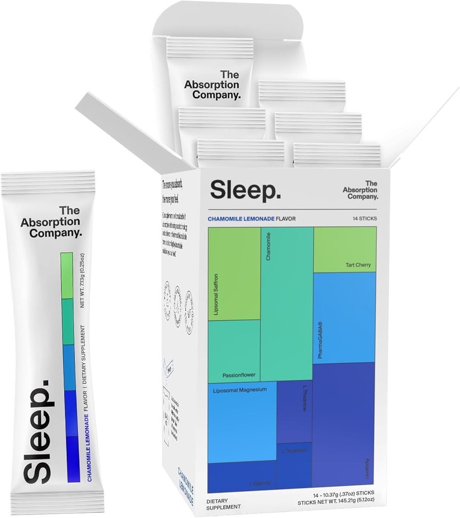 Sleep Aid Powder - Ηρεμηστικό ποτό για βαθύ ύπνο με λιποσωμικό σαφράν, μαγνήσιο & PharmaGABA Μελατονίνη-ελεύθερο φυσικό συμπλήρωμα για τη μείωση του άγχους και τη βελτίωση της ποιότητας του ύπνου χαμομήλι λεμονάδα 14 ραβδιά
