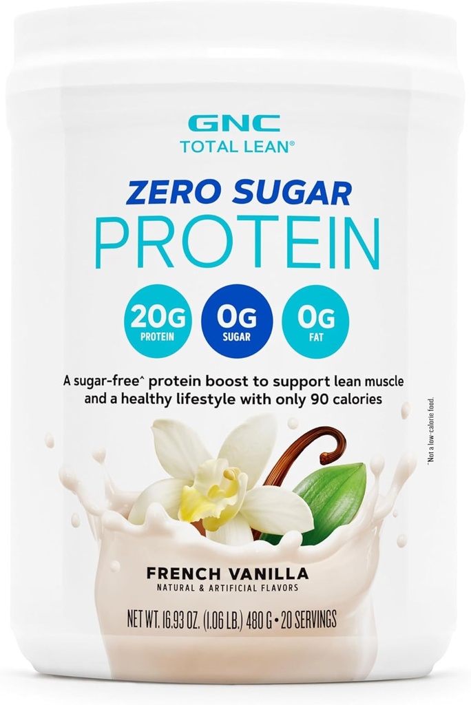 GNC ολική σκόνη πρωτεΐνης χωρίς ζάχαρη, 20g, χωρίς ζάχαρη, χωρίς λίπος, 90 θερμίδες, γαλλική βανίλια, 20 υπηρεσίες