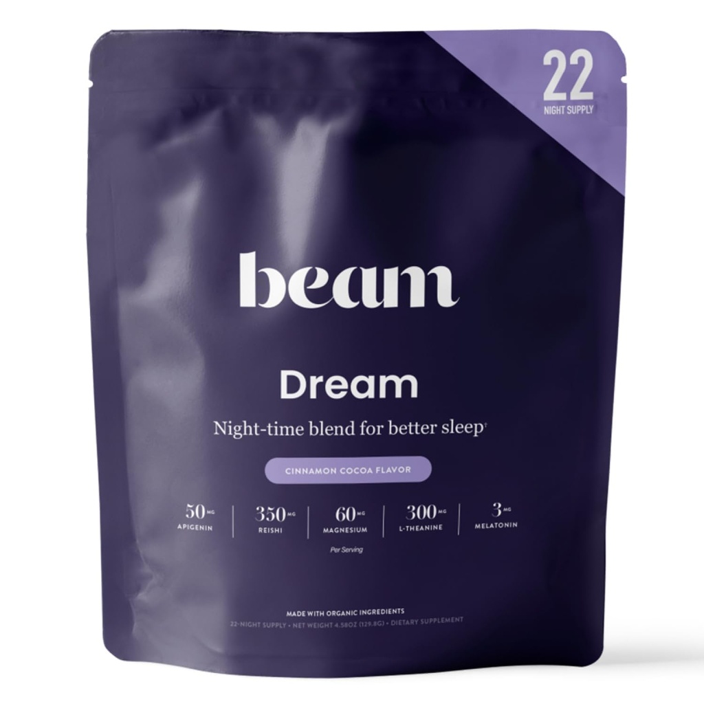 Beam Dream Sleep Powder, L-Theanine, Apigenin, Reishi και Μαγνήσιο, Third Party Tested Natural Sleep Aid & Sleep Supplement Supplement for Deep Sleep, Relaxation and Recovery, Natural Sleep Support, 22 Υπηρεσίες