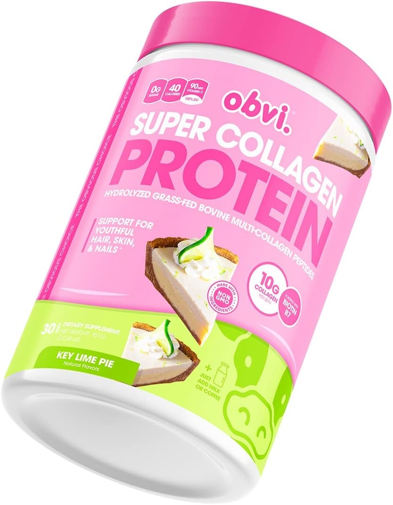 Obvi Collagen Peptides Protein Powder | Supports Gut Health, Healthy Hair, Skin, Nails with Biotin & Vitamins | Hydrolyzed Grass-Fed Bovine | No Sugar, Gluten-Free | 30 Servings, Key Lime