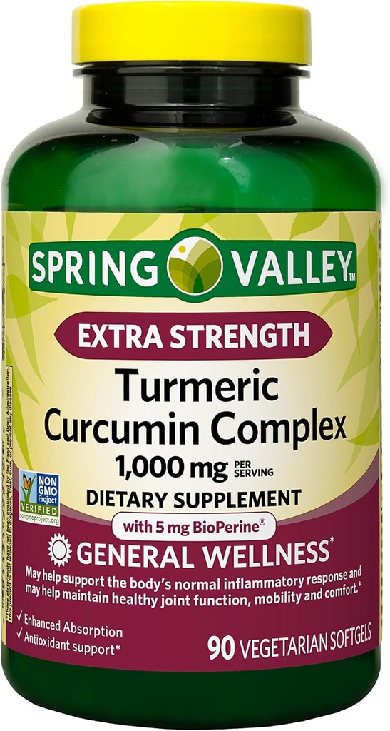 Spring Valley Extra Strength Turmeric Curcumin Complex Soft gels Συμπλήρωμα διατροφής, 1.000 mg, 90 Count