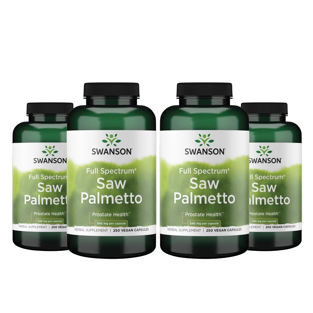 Swanson Saw Palmetto - συμπλήρωμα βοτάνων που προωθεί την υποστήριξη της υγείας των αρσενικών Prostate - φυσικό συμπλήρωμα μαλλιών & ούρα Υποστήριξη υγείας (540 mg 250 κάψουλες) (4 Pack)