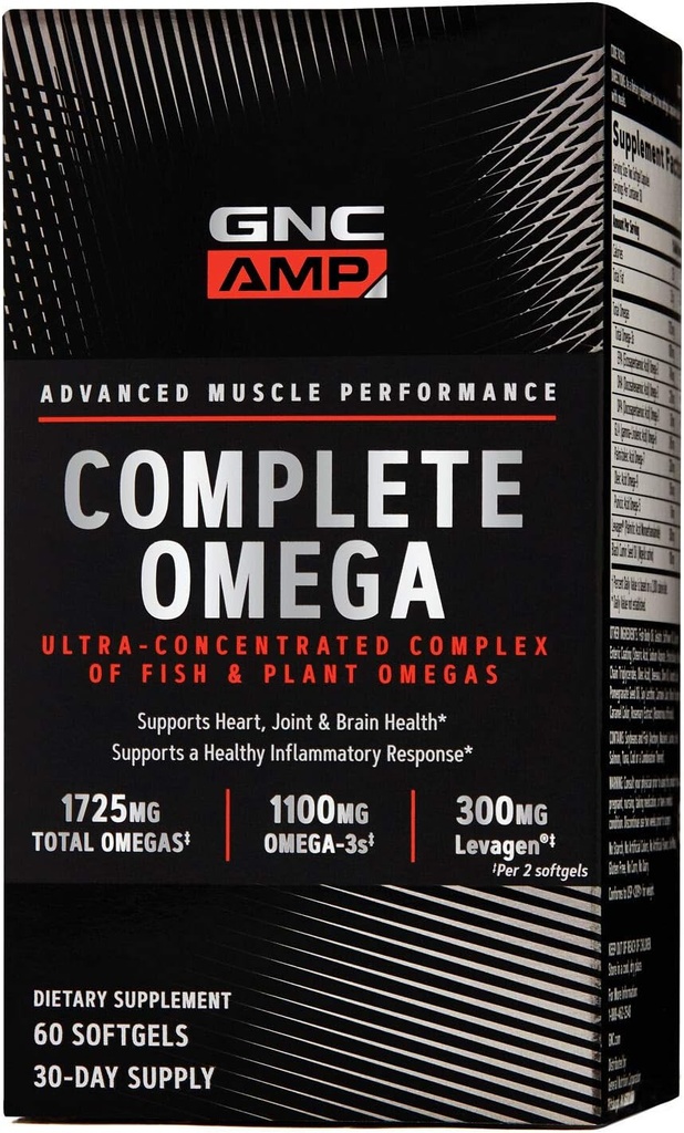 GNC AMP Complete Omega, υποστηρίζει την καρδιά, κοινή, υγεία του εγκεφάλου, 60 κόμης