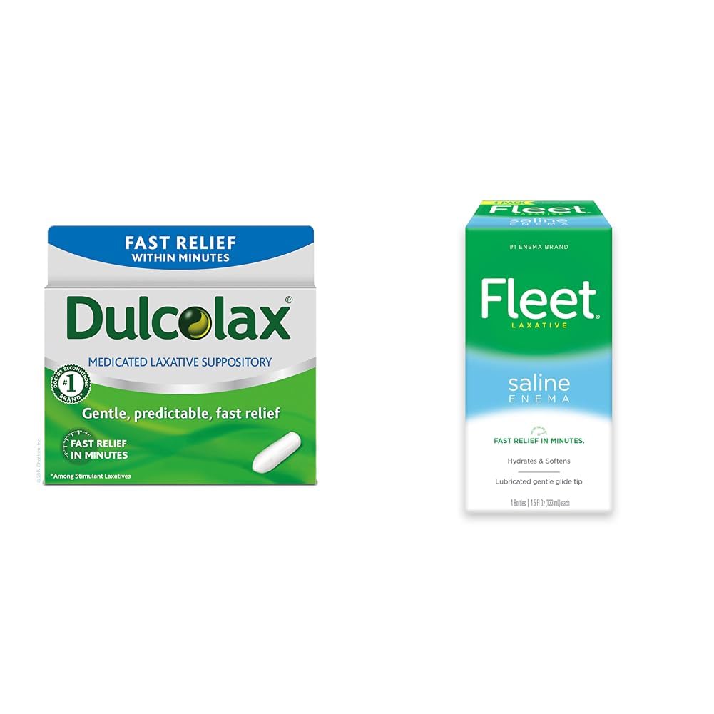 Dulcolax Fast Relief Medicated Laxative Suppositories Fast Relief, Rectal Use Only, Bisacodyl, 10 mg & Laxative Saline Emema για τη δυσκοιλιότητα ενηλίκων, 4. 5 fl oz, 4 φιάλες