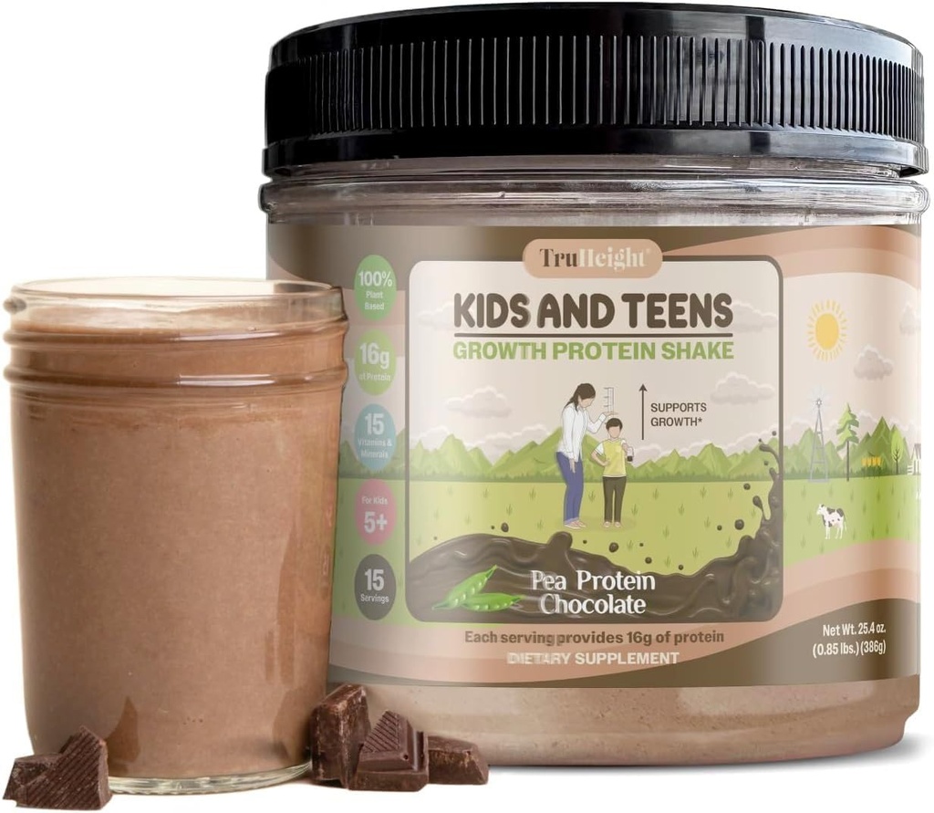 TruHeight Growth Protein Shake (Chocolate Milk Flavor, Plant) Φυσική ανάπτυξη & ανάπτυξη Protein Powder for Kids & Teens - Βάρος Κερδίστε Ποτά, Γνωμοδότηση από Παιδιατρικούς, Picky Eater Vitamin, Ηλικίες 5+