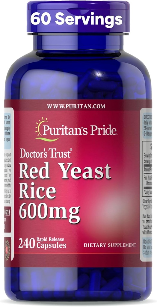Puritan's Pride Doctors Trust® Red Yeast Rice 600mg, Συμπλήρωμα διατροφής, 240 κάψουλες ταχείας απελευθέρωσης