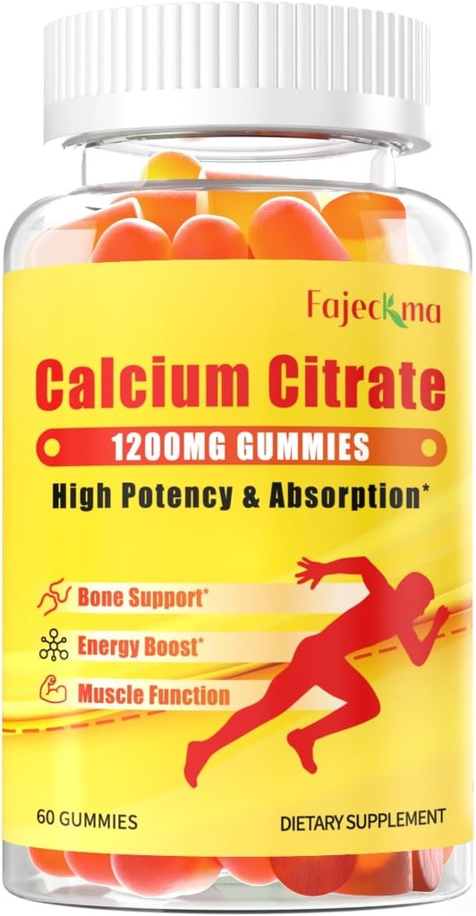 1200mg Ασβέστιο Κιτρικό Gummies για Ενηλίκους: Συμπλήρωμα χωρίς ζάχαρη Vegan Βιταμίνης με D3 K2 - Γυναίκες Άνδρες Υψηλή Απορρόφηση Συμπλήρωμα για Δόντια Οστών (60 Count(Pack of 1))