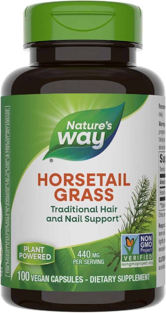 Nature's Way Horsetail Grass, Traditional Hair & Nail Support*, 440 mg per Serving, Non-GMO Project Επαληθευμένο, Vegan, 100 κάψουλες (Packaging May Vary)