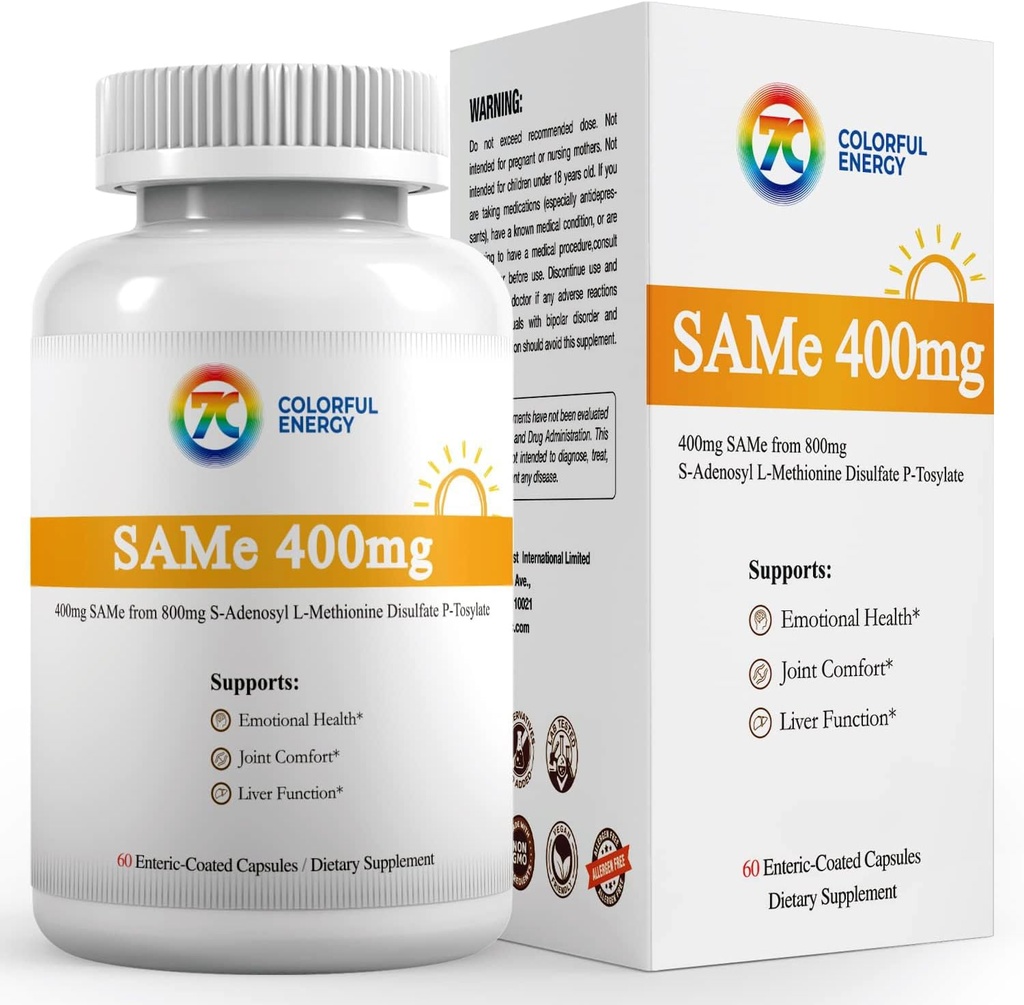 7c Συμπλήρωμα Sam e 400mg (S-Adenosylmethionine), Βιταμίνη B6, B12 Προστέθηκε στην ενίσχυση της αποτελεσματικότητας Sam-e, Mood και κοινή άνεση, Vegan, μη-GMO, χωρίς γλουτένη, 60 Enteric Coated Κάψουλες