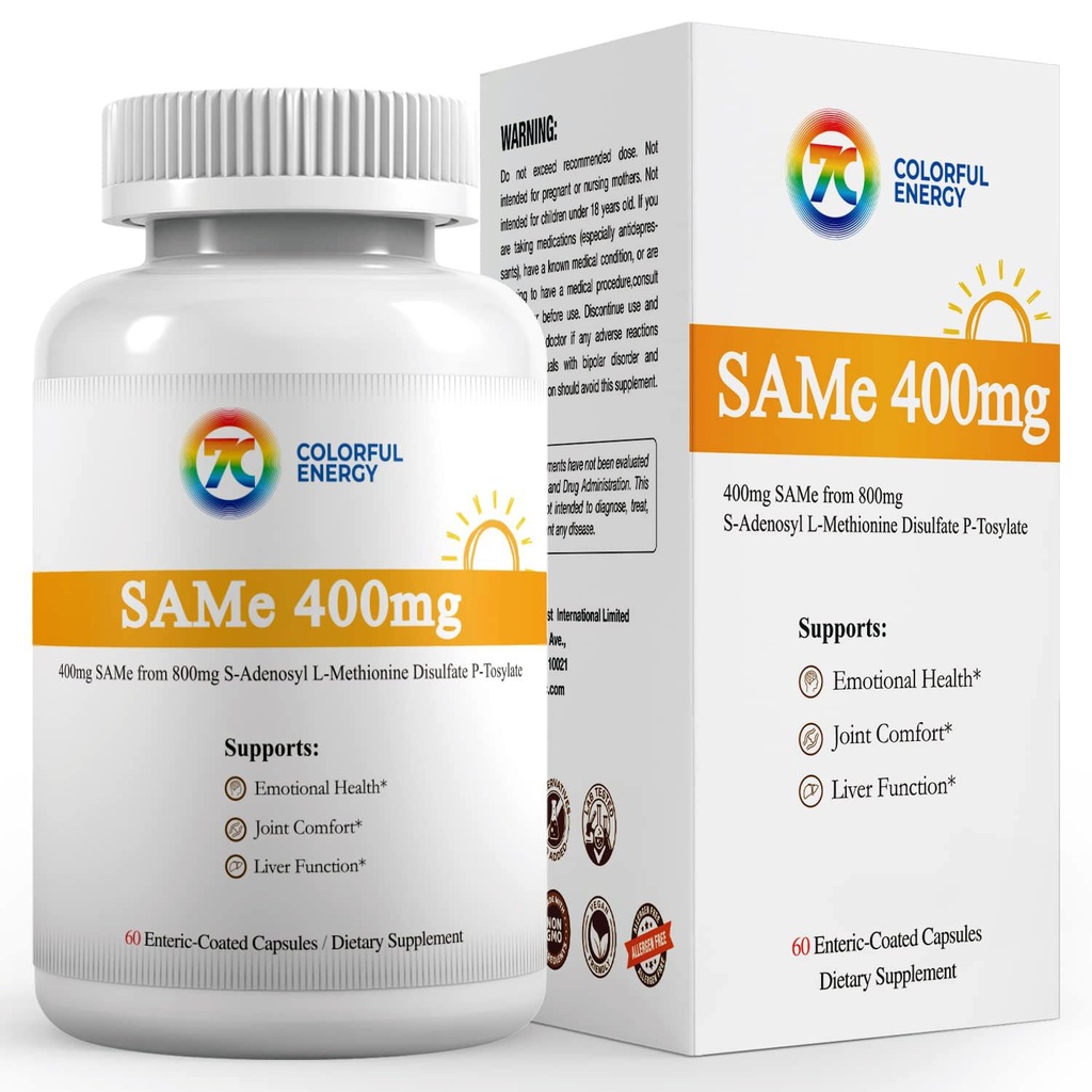7c Συμπλήρωμα Sam e 400mg (S-Adenosylmethionine), Βιταμίνη B6, B12 Προστέθηκε στην ενίσχυση της αποτελεσματικότητας Sam-e, Mood και κοινή άνεση, Vegan, μη-GMO, χωρίς γλουτένη, 60 Enteric Coated Κάψουλες
