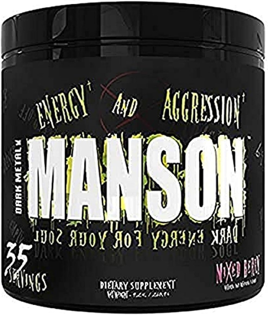 DARK METAL Inc Manson High Stim Pre Workout Powder, Energy Focus Strength, Loaded with Beta Alanine L Carnitine Caffeine Infinergy, 35 Srvgs, Mixed Berry