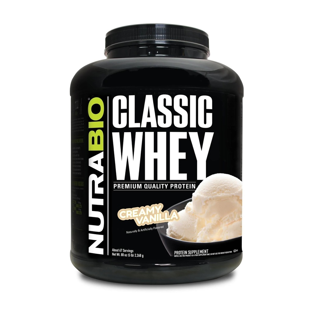 NutraBio Classic Whey Protein Powder - 25G πρωτεΐνης ανά Scoop - Full-Spectrum Amino Acid Profile - Χωρίς πληρωτικά, τεχνητά χρώματα, συντηρητικά - Χαμηλός γλυκαιμικός δείκτης - κρεμώδης βανίλια, 5 Λίρες