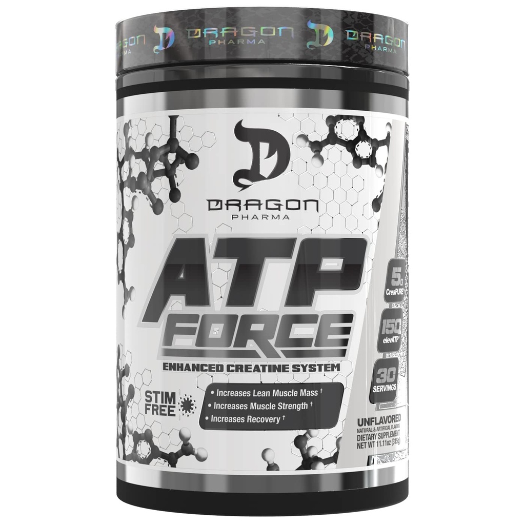 DRAGON PHARMA ATP δύναμη Ενισχυμένο σύστημα δημιουργίας, χωρίς stim, αύξηση Lean μυϊκή μάζα & ανάκτηση, 5 γραμμάρια CreaPure, βελτιώνει τη ροή του αίματος (30 υπηρεσίες, χωρίς γεύση)