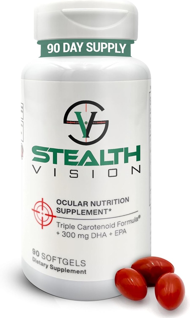 Stealth Vision Eye Vitamin, Eye Supplement with Lutein, Zeaxanthin, and Meso-Zeaxanthin, Non-GMO Eye Health Vitamins for Adults, Vision Essentials for Complete Eye Support (90 softgels)