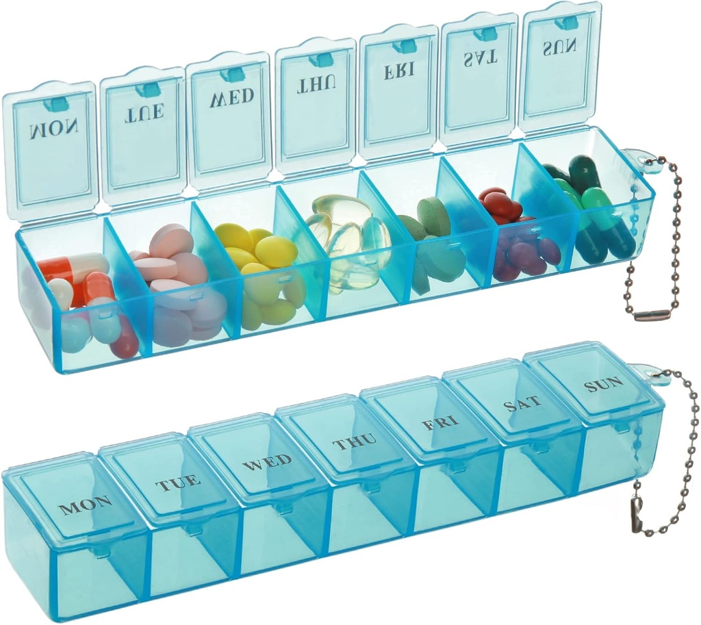 2 Pack Weekly Pill Organizer, Big 7 Day Pill Box, Daily Vitamin Case Medicine Box, Pill Contains for Medicine Συμπληρώματα ιχθυέλαιο (μπλε)
