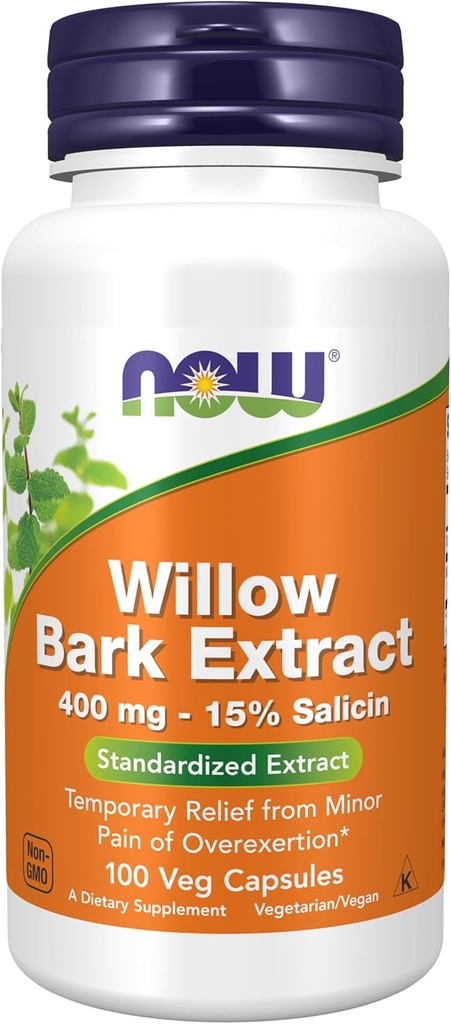 NOW Συμπληρώματα Τροφίμων, White Willow Bark 400 mg με 15% Salicin, Standardized Extract, 100 κάψουλες Veg
