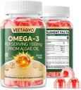Vegan Omega 3 Gummies 1200mg - Dual Layer - Fish Oil Εναλλακτική, Marine Algae Omega 3 Συμπλήρωμα DHA 600mg, EPA 400mg με Ασταξανθίνη, Χωρίς ζάχαρη,60 Cts
