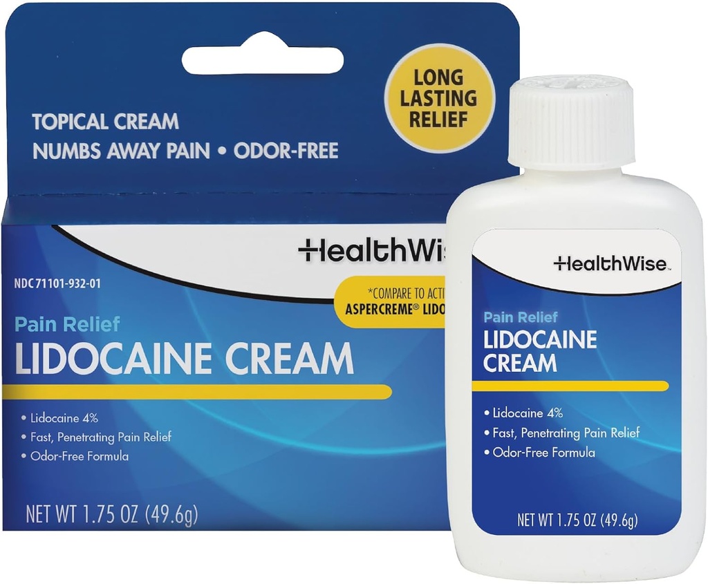 HealthWise Maximum Strength Lidocaine Cream | Numbs Away Pain | Long-Lasting Relief | Non-Greasy | 1.75 Oz