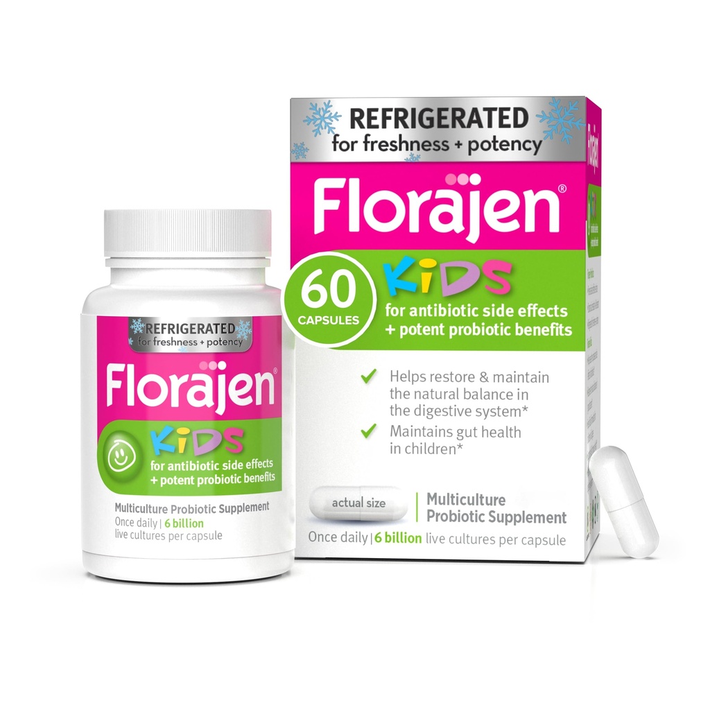 Florajen Παιδικό Προβιοτικό - Καθημερινή Gut & Ανοσολογική Υποστήριξη για Παιδιά 6 Μήνες & Up - Δυσκοιλιότητα, Μπλόφα, & Digestive Relief - Ψύξη για φρεσκάδα & Ικανότητα - 60 κάψουλες