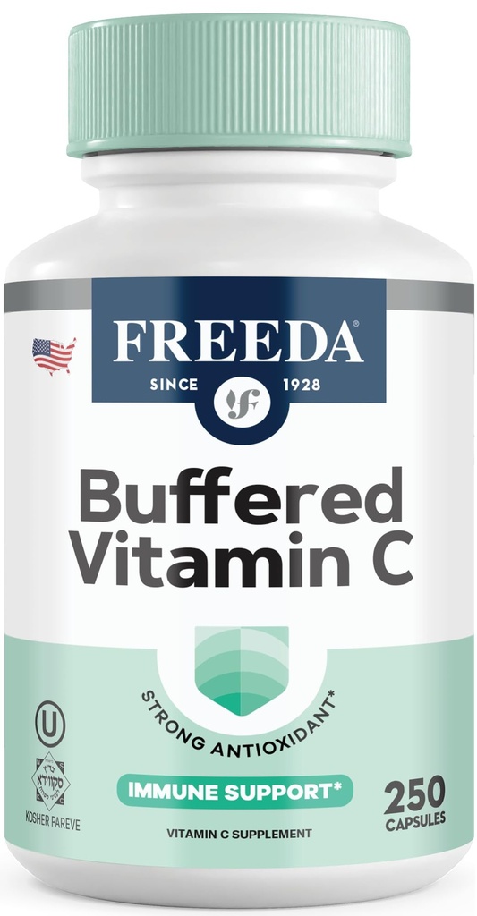 FREEDA Vitamin C - Buffered Vitamin C 500mg - Kosher - Powerful Antioxidant Immune Support - Sensitive Stomach Vitamins C Capsules Calcium Ascorbate - Vitamin C 500 mg - VIT C Supplement (250 Count)