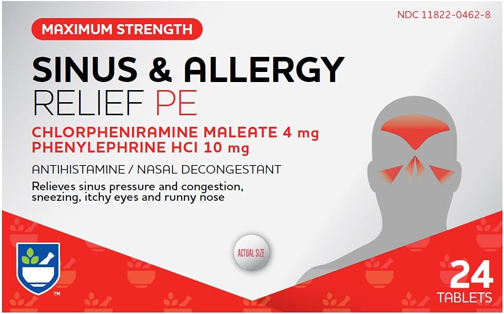 Rite Aid Sinus & Allergy Relief PE Tablets, Maximum Strength- 24 Count 