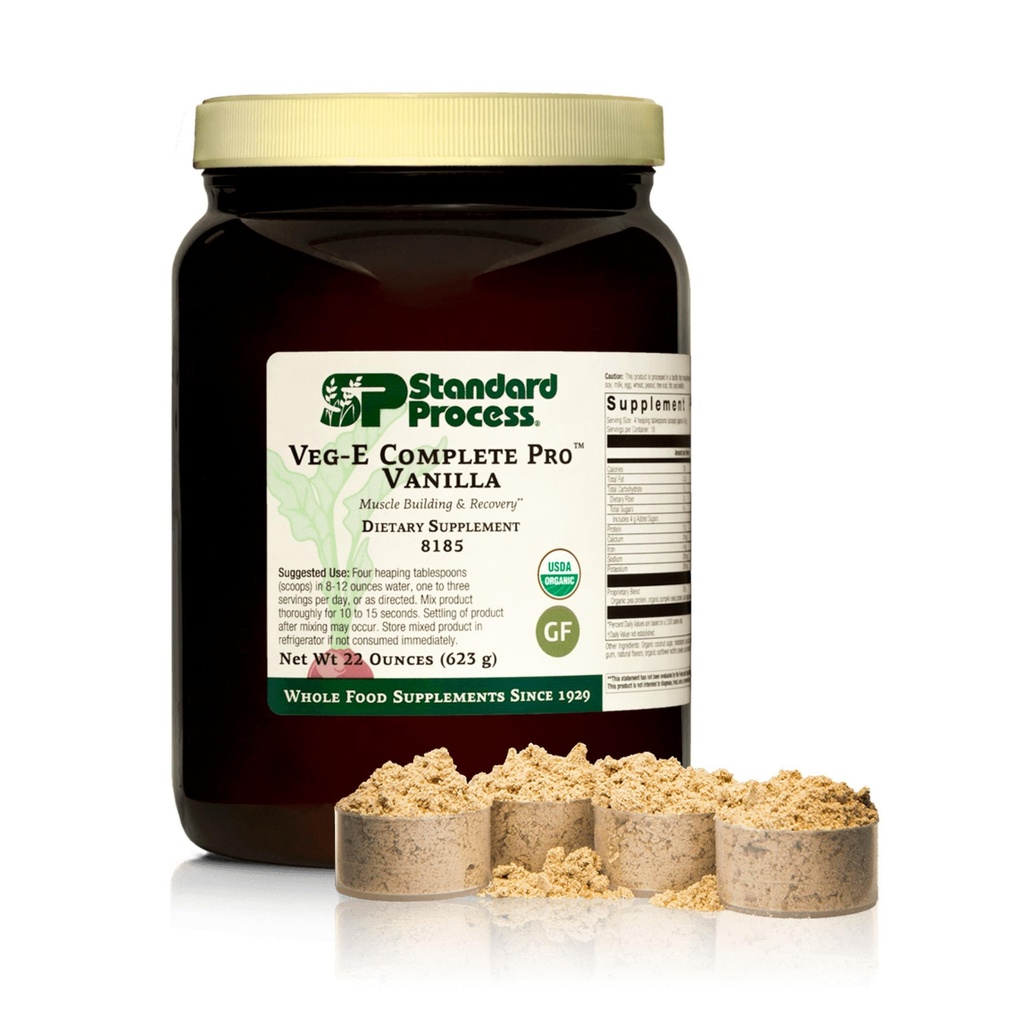 Standard Process Veg-E Complete Pro - Βιολογική, Φυτική Σκόνη Πρωτεΐνης για Μυϊκό Κτίριο & Ανάκτηση - Υποστηρίζει τα μαλλιά, το δέρμα & τα νύχια - Vegan & Gluten-Free - Βανίλια, 18 εξυπηρετούν