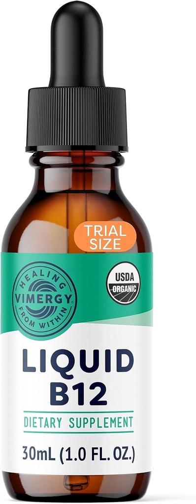 Vimergy Organic Liquid Vitamin B12 Συμπλήρωμα 2500 mcg, Methylcobalamin & Adenosylcobalamin Fast-Absorbing Ενεργειακή Υποστήριξη USDA Organic, Vegan, Μη-GMO B12 Βιταμίνες για γυναίκες & άνδρες 30 Σερβίρισμα (30 mL)