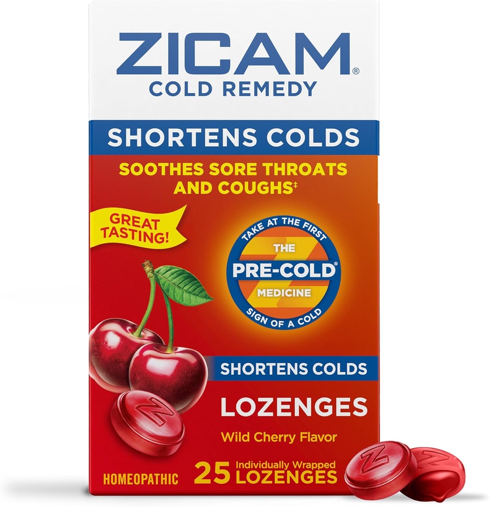 Zicam κρύο Remedy Zinc Lozenges, Άγρια γεύση κερασιού, ομοιοπαθητική, καταπραϋντικό λαρύγγι και βήχας, ψυχρή μείωση της ιατρικής, συντομεύει κρύο διάρκεια, 25 κόμης