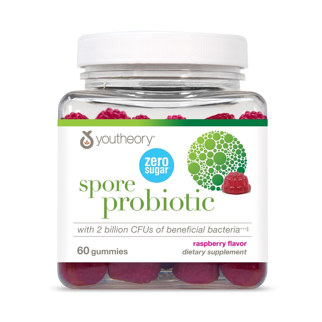 Youtheory Spore Probiotic Gummies - Supplement for Gut Health Support* - with Bacillus coagulans (is-2) - Supports Diarrhea Relief & Regular Bowel Movement* - Sugar Free - 60 Gummies (30-Day Supply)