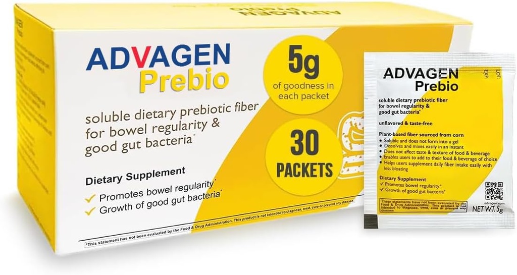 ADVAGEN, Prebio Fiber συμπλήρωμα σκόνης Αγεύση - Διαλυτό Prebiotic Fiber σκόνη, Unflaved On The Go Packets, μη GMO υποστηρίζει την υγεία των ούρων, Bloating & δυσκοιλιότητα ανακούφιση για τις γυναίκες άνδρες 30 Υπηρεσίες