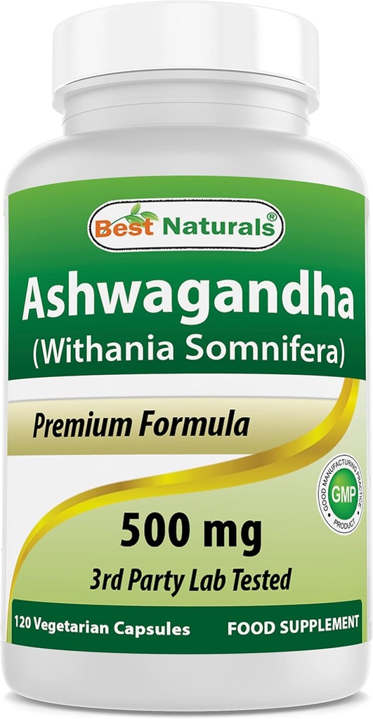 Best Naturals Ashwagandha Κάψουλες για χαλάρωση του στρες και της διάθεσης, 500 mg, 120 Count (Η συσκευασία μπορεί να διαφέρει)