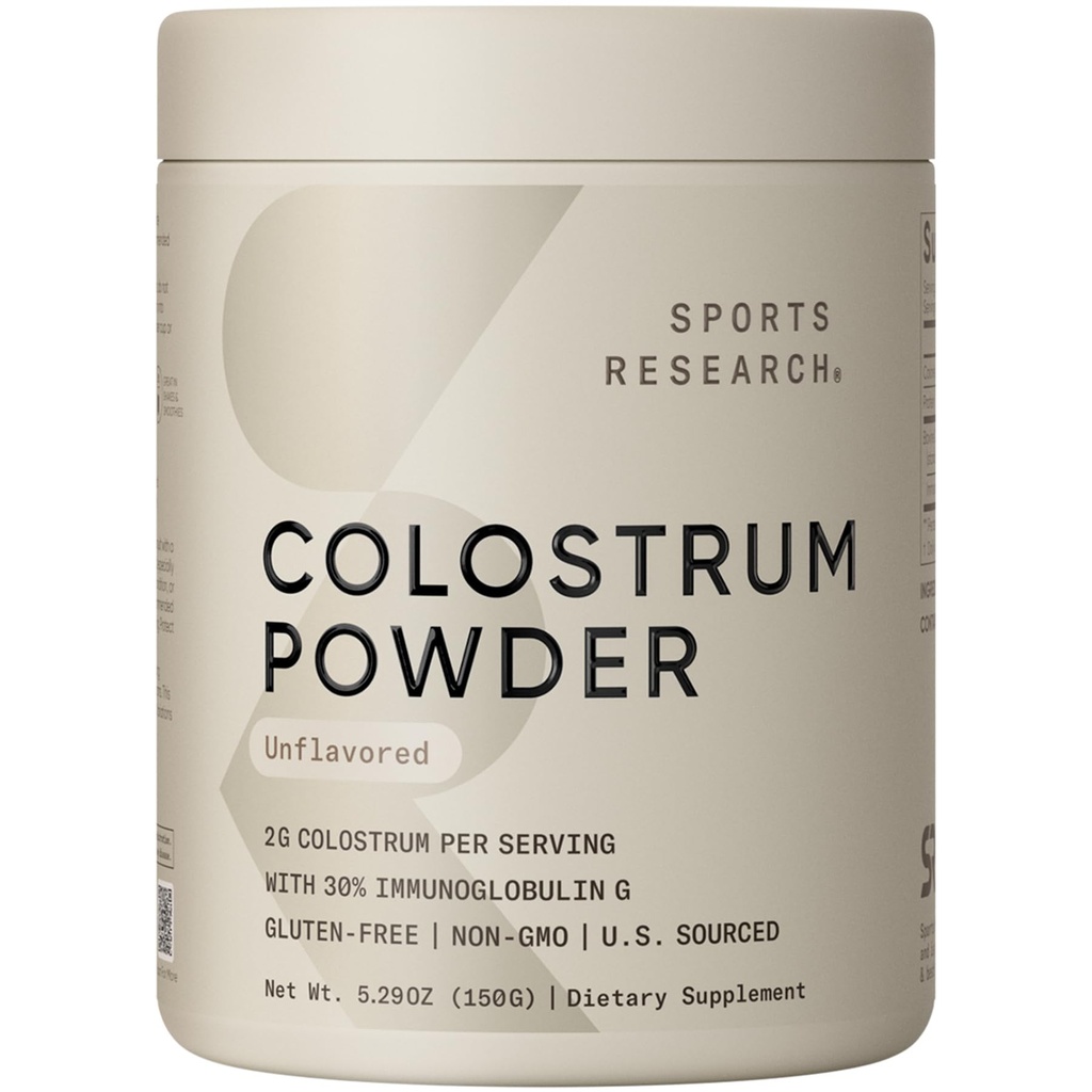 Sports Research® Bovine Colostrum Powder – Easy to Mix, Single Ingredient Superfood – Immunity Support & Gut Health w/IgG Antibodies - U.S. Sourced · Non-GMO · Gluten Free - 75 Servings (Unflavored)
