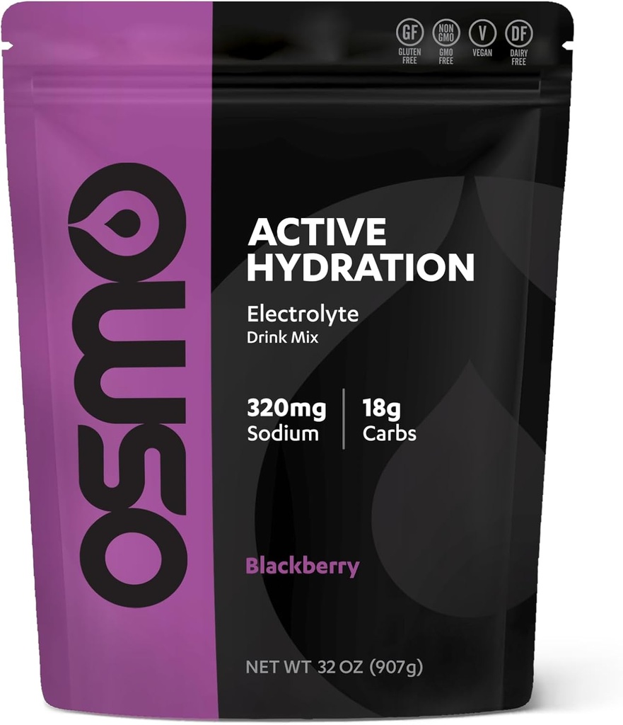 Osmo Active Hydration Electrolyte Powder (2lb Resealable Bag) - Περιλαμβάνει Νάτριο, Μαγνήσιο, Κάλιο, Υδατάνθρακες & Βιταμίνες, Ζάχαρη από ζαχαροκάλαμο - Όλα τα φυσικά συστατικά, 3X Γρηγορότερη ενυδάτωση Μαύρο μούρο