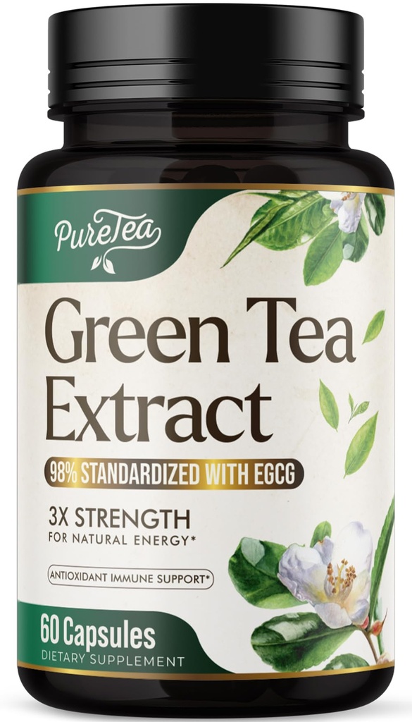 Κάψουλες Εκχύλισμα Πράσινου Τσάι 1000mg με 45% EGCG & 98% Πολυφαινόλες για την υποστήριξη της καρδιάς με αντιοξειδωτικά - 3X Απορρόφηση Πράσινα Χάπια Τσάι συμπλήρωμα για τη φυσική ενέργεια, Απαλή καφεΐνη - 60 κάψουλες