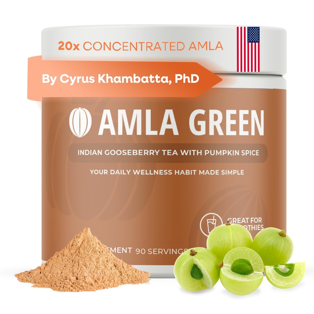 Amla Powder Superfood Supplement with Pumpkin Spice, 20x Εξαιρετικά συμπυκνωμένη Άμλα, Κατασκευασμένη με κανέλα, Τζίντζερ, Μοσχοκάρυδο, Γαρύφαλλα, Μπαχαρικά, Κάρδαμο, Ινδικά φραγκοστάφυλα, Κολοκύθια, 90 Σερβιέτες