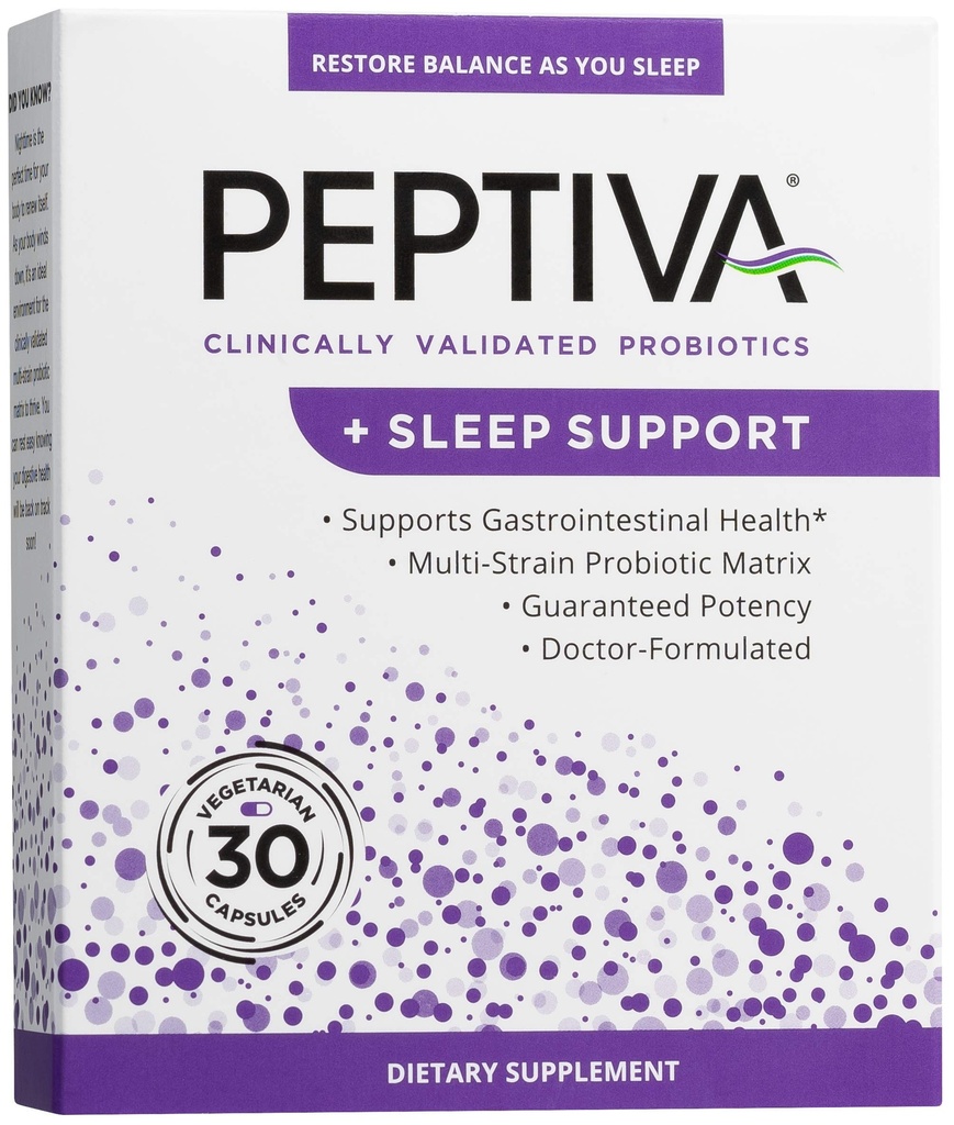 Peptiva 26 Δισεκατομμύρια CFU Προβιοτική και Υποστήριξη για τον Ύπνο - Κλινικά Επικυρωμένο Πολυ-Προβιοτικό Στρας - Lactobacillus και Bifidobacterium, Μελατονίνη - 30 Count