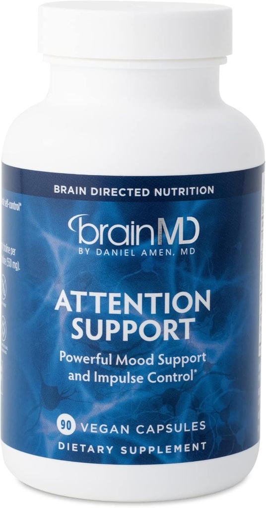 BRAINMD Dr Amen Προσοχή Υποστήριξη - 90 Κάψουλες - Προάγει την ψυχική εστίαση και τον έλεγχο των παλμών - Χωρίς γλουτένη - 30 Υπηρεσίες