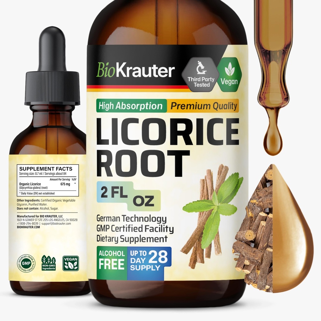 BIO KRAUTER Βαφή ρίζας Licorice - εκχύλισμα ρίζας Licorice για την υποστήριξη Digestive - Αλκοόλ και ζάχαρη δωρεάν - Vegan σταγόνες 2 fl.Oz.